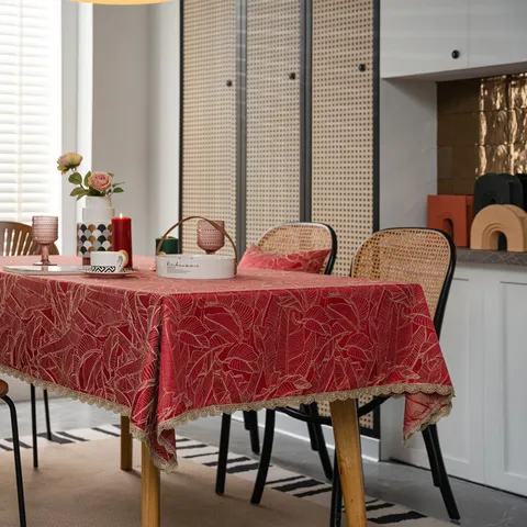Festive Golden Lace Jacquard Tablecloth Wedding New Year Waterproof Table Cover Home Kitchen Decor Fabric