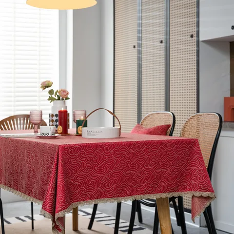 Festive Golden Lace Jacquard Tablecloth Wedding New Year Waterproof Table Cover Home Kitchen Decor Fabric