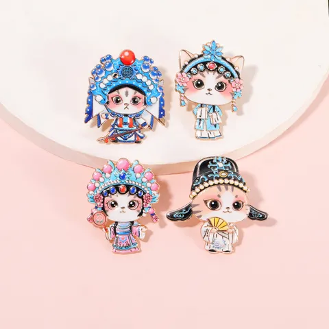 Broche en Alliage Style Chinois Opéra de Pékin Chat Badge Émail Mignon Animal Épingle de Revers Pour Sacs Vêtements Bijoux Souvenir Unisex