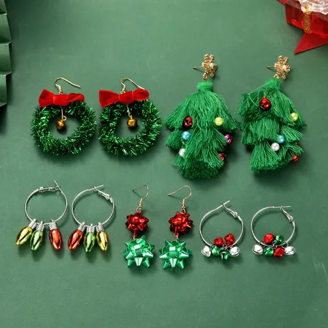 Christmas Alloy Drop Earrings For Women Cute Cartoon Christmas Tree Bell Snowflake Rhinestone Dangle Earrings Holiday Party Ear Jewelry Gift