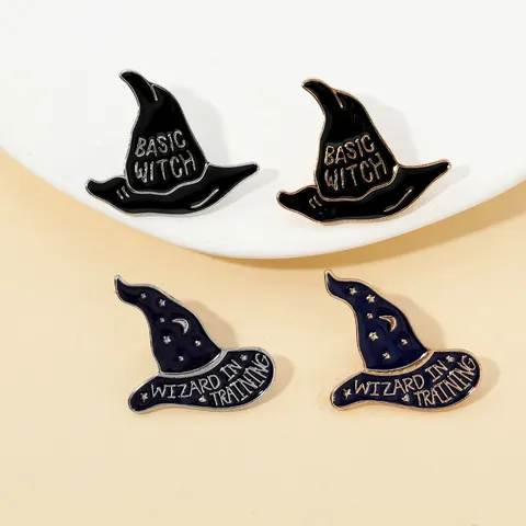 Halloween Enamel Brooch Pin Witch Hat Wizard Badge Magic Spell Theme Lapel Pins Alloy Letters Drip Oil Lapel Pin Fashion Unisex Jewelry Gift