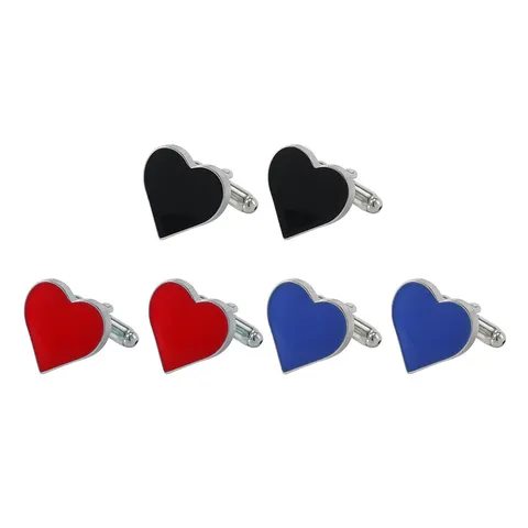 French Style Alloy Heart Drip Glue Cufflinks Red Blue Black Electroplated Shirts Cuff Links For Wedding Banquet Valentine Day Jewelry Gift