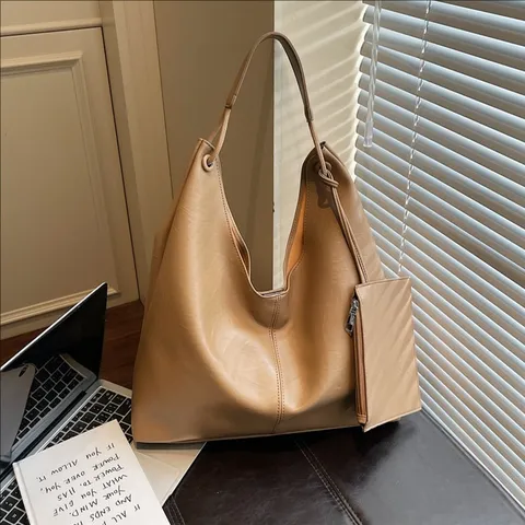 Vintage Souple Cuir PU Grande Capacité Sac Cabas Femmes Minimaliste Décontracté Trajet Sac à Bandoulière Chic Sac Axillaire