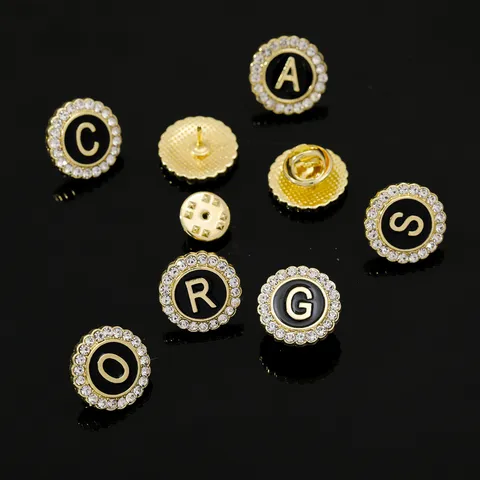 Vintage Court Alloy Rhinestone English Letter Round Brooch Cufflinks Tie Clip Fashion Casual Business Unisex Jewelry Accessary