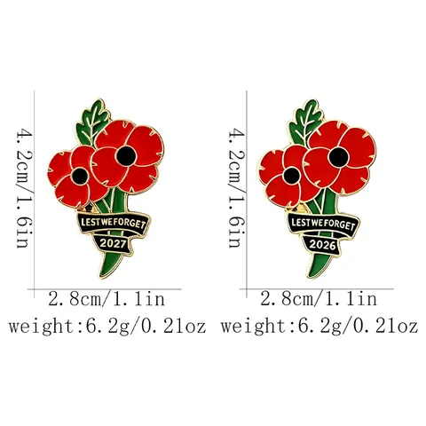 Remembrance Poppy Brooch Alloy Enamel Flower Pin Memorial Badge Lest We Forget Ribbon Brooch Jewelry Lapel Pin Gift Unisex Accessories