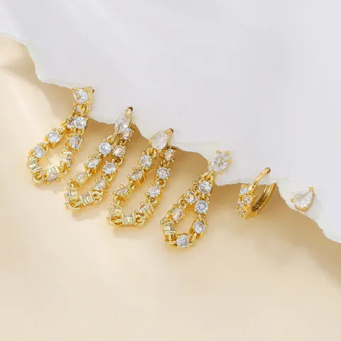 Fashion Zirconia Tassel Earring Collection Brass 18k Gold Plated Geometric Earring Stud Jewelry For Women