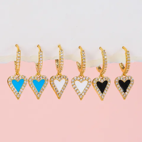 Fashion Brass Plated Gold Rhinestone Huggie Hoop Earrings Set Colorful Heart Star Snake Pendant Drop Earrings For Women Party Jewelry Gift