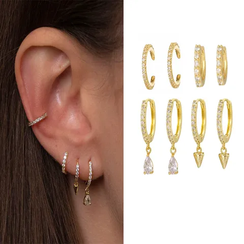 Set di Orecchini in Strass Placcati in Oro Ottone Geometrico di Tendenza per Donna Set di Polsini con Cerchio di Orecchini a Goccia d'Acqua Personalizzati Gioielli Regalo