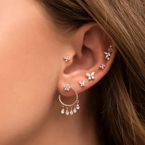 Luxus Kupfer Strass Schmetterling Blume Ohrstecker Set Mit 925 Sterling Silber Ohrstecker-Stift Vergoldet Elegante Kleine Ohrringe Schmuck Geschenk Für Damen