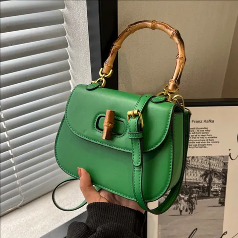 Mujeres Vintage PU Cuero Bolso de Silla Asa de Bambú Tote Bolso Cruzado Moda Casual Bolso de Mano