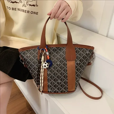 Sac Seau Mode en Cuir PU pour Femmes Grande Capacité Sac Bandoulière à Carreaux Sac à Main Commuting