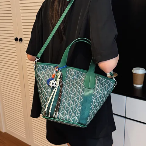 Sac Seau Mode en Cuir PU pour Femmes Grande Capacité Sac Bandoulière à Carreaux Sac à Main Commuting