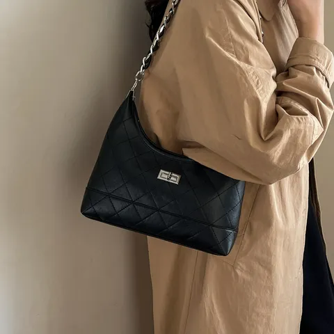 Mujer Acolchado Cadena Bolso de Hombro Moda PU Cuero Bolso Cruzado Elegante Clásico Cierre de Giro Bolso