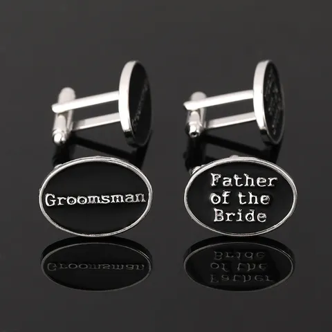 Alloy Letter Cufflinks For Men French Style Silver Black Oval Best Man Groom Wedding Suit Shirt Cuff Links Jewelry