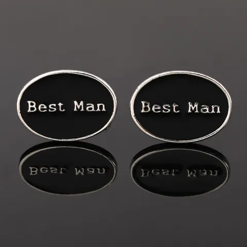 Alloy Letter Cufflinks For Men French Style Silver Black Oval Best Man Groom Wedding Suit Shirt Cuff Links Jewelry