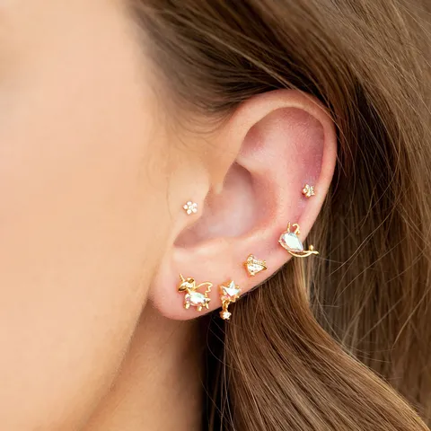 Pendientes de Botón de Latón Chapado en Oro Con Strass Multicolor Con Poste de Plata de Ley 925 Lindo Unicornio Delfín Corazón Animal Pendientes para Fiesta Mujer Joyería Regalo