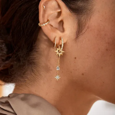 Boucles d'Oreilles Vintage en Laiton Plaqué Or 18K Zirconia Étoile à Huit Branches Ensemble de Boucles d'Oreilles pour Femme