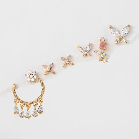 Luxus Kupfer Strass Schmetterling Blume Ohrstecker Set Mit 925 Sterling Silber Ohrstecker-Stift Vergoldet Elegante Kleine Ohrringe Schmuck Geschenk Für Damen