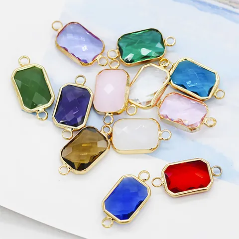 Pendentifs en Strass en Verre Rectangulaire à Double Trou Bordure Dorée Double Face Accessoires de Fabrication de Bijoux DIY