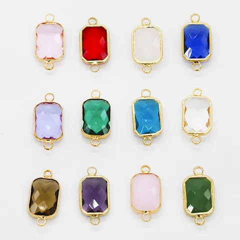 Pendentifs en Strass en Verre Rectangulaire à Double Trou Bordure Dorée Double Face Accessoires de Fabrication de Bijoux DIY