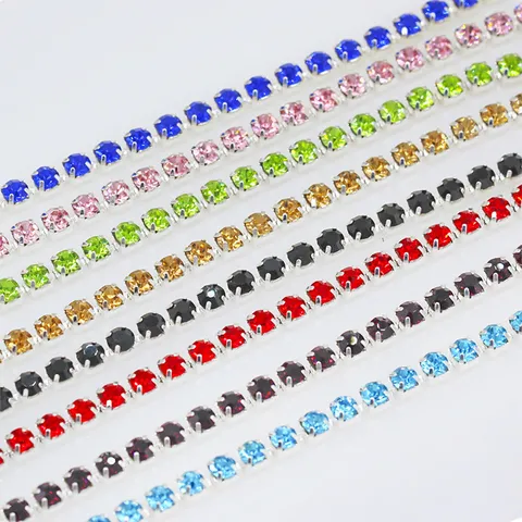 Colorful Crystal Glass Rhinestone Claw Chain Silver Plated Trim DIY Craft Phone Case Apparel Accessories Jewelry Making