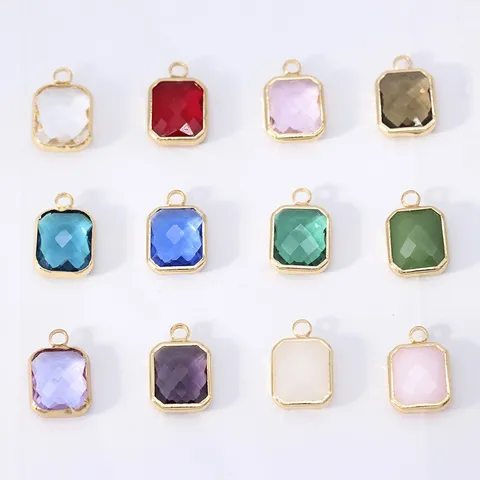 Glass Pendant Alloy Metal Edging Rectangular Faceted Charm For DIY Necklace Bracelet Earring Jewelry Making