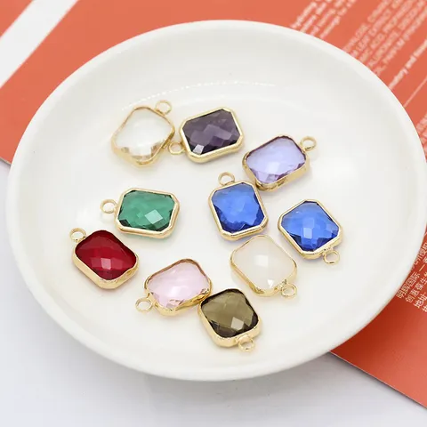Glass Pendant Alloy Metal Edging Rectangular Faceted Charm For DIY Necklace Bracelet Earring Jewelry Making
