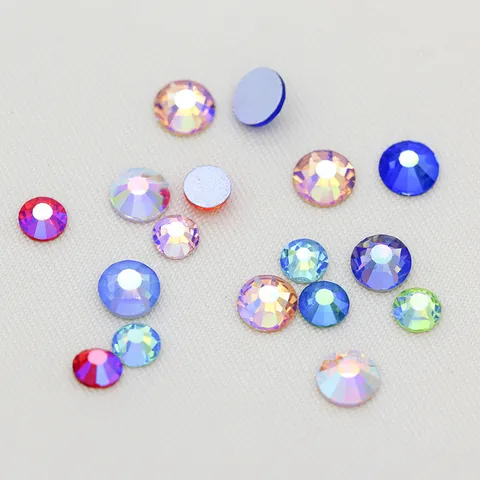 Round Flatback Glass Rhinestones AB Iridescent Non Hotfix Crystal Stones For DIY Nail Art Crafts Phone Case Decoration Jewelry Making