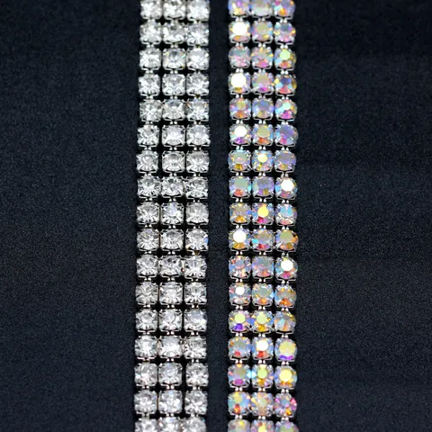 Garniture de Chaîne de Strass en Verre Cristal Pour Couture DIY Vêtements Artisanat Métal Argenté Chaîne de Diamant Brillante Rouleau