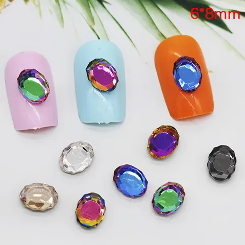 Mirror Oval Nail Art Rhinestones Glass Crystals Glitter Flatback Nail Gems For Manicure DIY Nail Decals Decoration