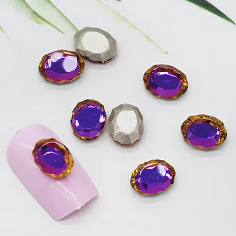 Mirror Oval Nail Art Rhinestones Glass Crystals Glitter Flatback Nail Gems For Manicure DIY Nail Decals Decoration