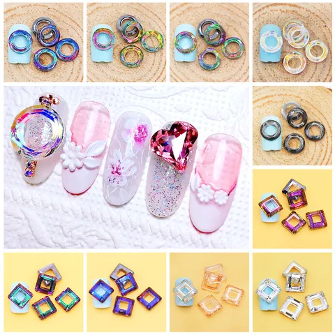 Trendy Glass Rhinestone Hollow Round Square Charm Pendants Electroplated Colorful Geometric Beads For DIY Jewelry Craft Making Nail Art Decoration