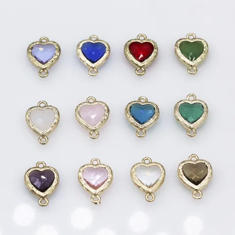 Heart Shaped Glass Alloy Frame Pendant Connector Charms Faceted Crystal Heart Beads For DIY Necklace Earring Making Crafts
