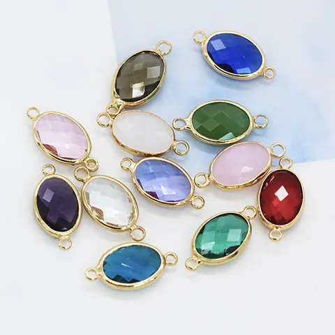 Alloy Rhinestone Double Hole Oval Pendant Connectors Gold Plated Metal Edging Faceted Crystal Glass Links For DIY Craft Jewelry Making Accessories