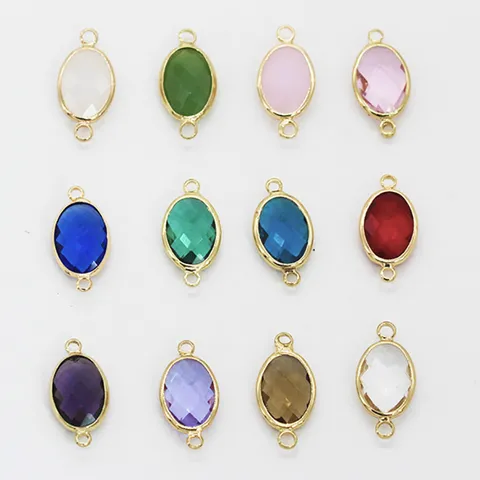 Alloy Rhinestone Double Hole Oval Pendant Connectors Gold Plated Metal Edging Faceted Crystal Glass Links For DIY Craft Jewelry Making Accessories