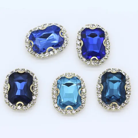 Achteck Glas Kristall Aufnähen Strasssteine Mit Kupfer Krallenbasis Halo Rand Facettiertes Glas Krallenbohrer Für DIY Kleid Kopfschmuck Dekoration Handwerk