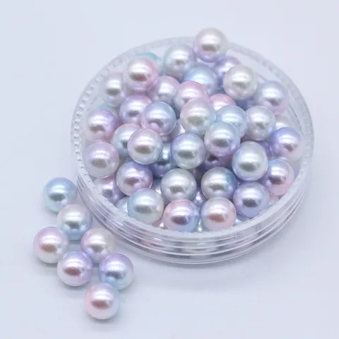 Gradient Mermaid Iridescent Round Artificial Pearl Beads Without Hole ABS Plastic Resin Loose Spacer Beads For DIY Jewelry Craft Vase Fillers