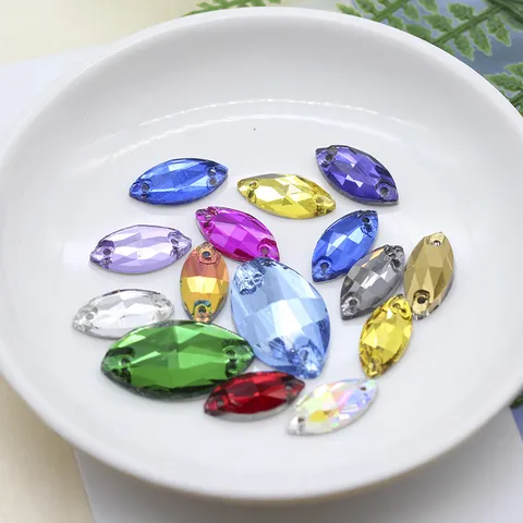 Glas Aufnähstrass Flache Rückseite Navette Marquise Strasssteine Kristall Edelsteine Für DIY Kleidung Schuhe Taschen Basteln