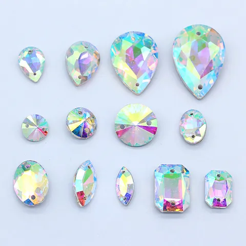 DIY Double Hole Sewing Glass Rhinestones Iridescent AB Crystal Shapes For Wedding Dress Clothing Shoe Bag Decoration