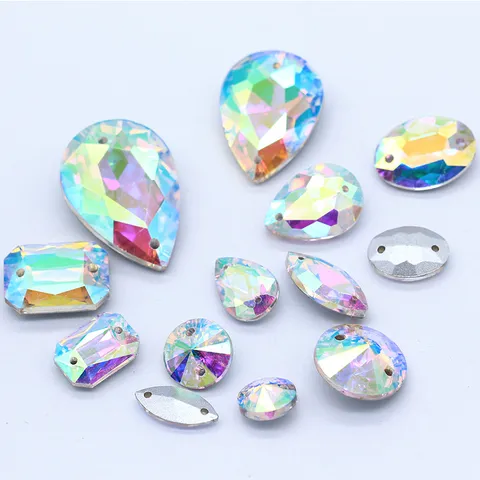 DIY Double Hole Sewing Glass Rhinestones Iridescent AB Crystal Shapes For Wedding Dress Clothing Shoe Bag Decoration