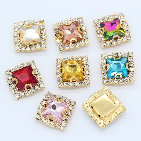 Square Sew On Glass Rhinestone Crystal Gems With Metal Claw Trims For DIY Clothing Shoes Wedding Dress Decoration