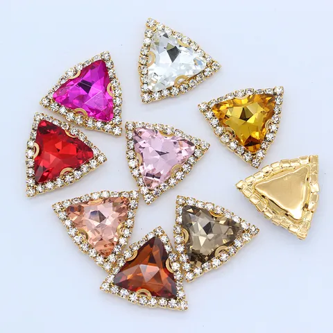 Triangle Glass Rhinestones With Metal Prong Setting Crystal Stone Hand Sewn Jewels For DIY Garment Wedding Dress
