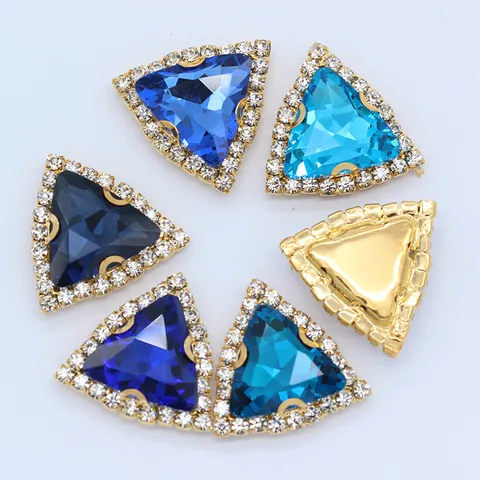 Triangle Glass Rhinestones With Metal Prong Setting Crystal Stone Hand Sewn Jewels For DIY Garment Wedding Dress