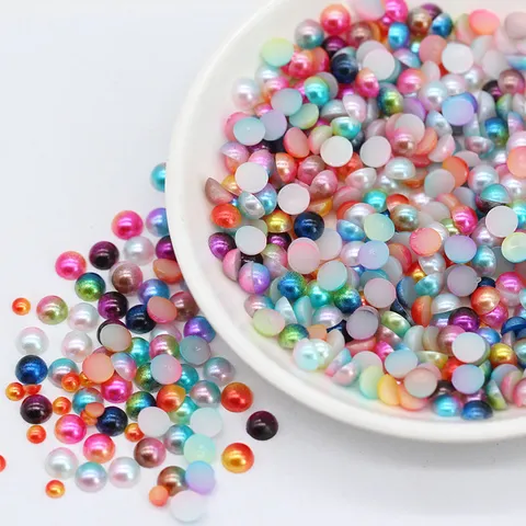 ABS Flat Half Round Gradient Mermaid Pearls DIY Phone Case Decoration Nail Art Craft Loose Resin Beads