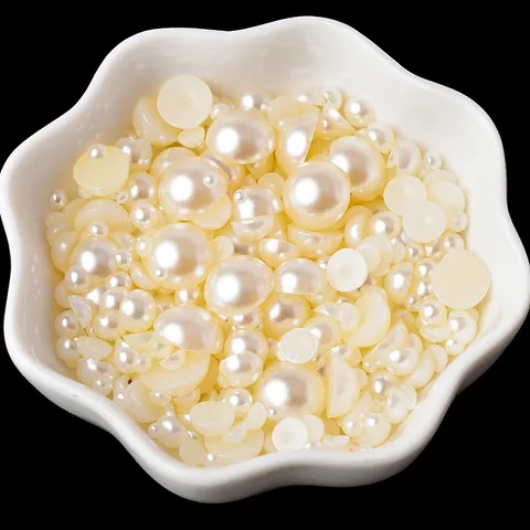 Flat Back Half Round Artificial Pearls Resin Beads For Nail Art DIY Decoration Craft Accessories Creamy White Small Patches