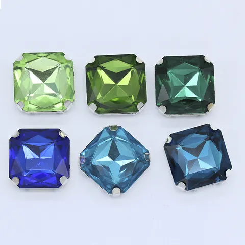 Square Glass Sew On Rhinestones With Silver Metal Claw Base DIY Garment Accessories Crystal Stone Crafts