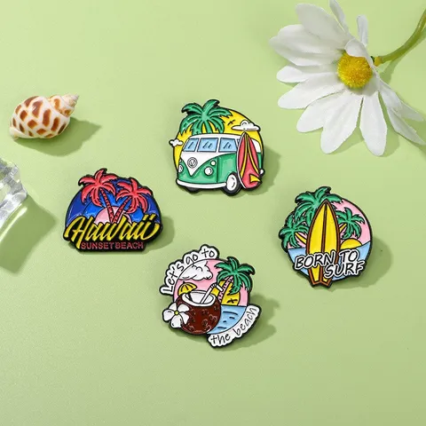 Alliage Émail Cocotier Planche de Surf Broche Mode Été Plage Thème Épinglette Badge Sac à Dos Vêtements Accessoires Pour Unisexe