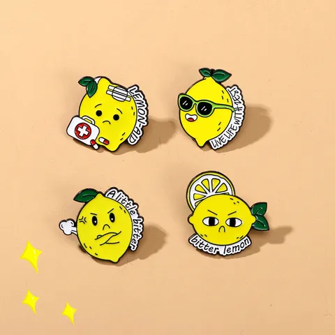 Cute Cartoon Lemon Alloy Enamel Brooch Pin Funny Fruit Slogan Badge Lapel Pins Decorative Jewelry Gift For Clothes Backpack Student Accessory