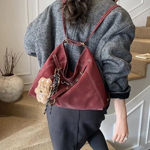 Sac à Dos Multifonctionnel en Cuir PU Rétro Mat Simple Épaule Aisselle Cabas Grande Capacité Sac Femme Trajet