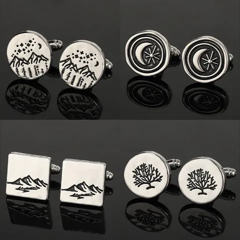 Men Business Cufflinks Tree Of Life Star Moon Mountain Silver Color Alloy Cuff Links For French Shirts Wedding Gift